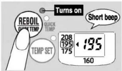 ReBOIL QUICK TEMP QUICK TEMP TEMP SET Turns on Short beep 208 195 175 195 160