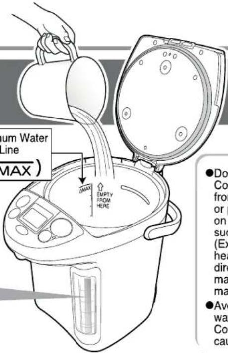 Zojirushi CD-LFC50 - Open the Upper Lid and fill the Inner Container with water using a pitcher or other container. - 2