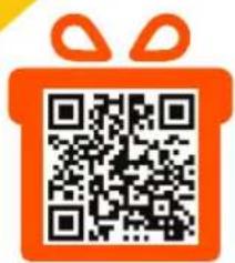 QR code with orange gift box icon and decorative top tabs