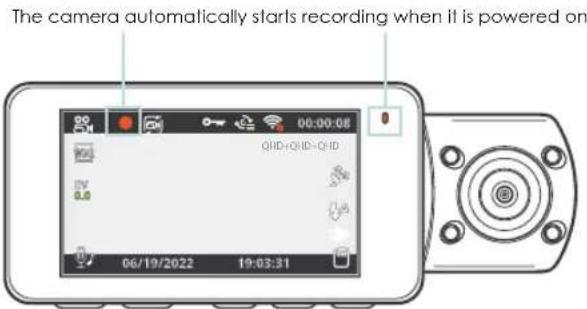 The camera automatically starts recording when it is powered on 06/19/2022 19:03:31