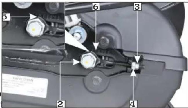 Technical diagram of a mechanical assembly with numbered components and directional arrows indicating motion or movement.