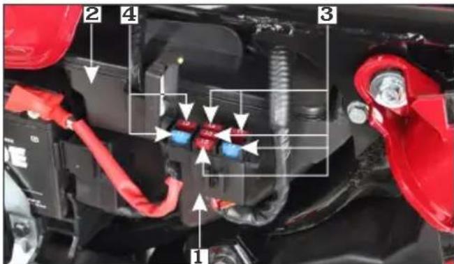 Labeled diagram of a car battery terminal with numbered components and colored connectors
