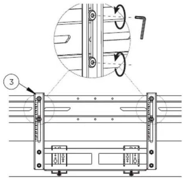 Technical diagram showing a mechanical assembly with labeled components and a circular inset illustrating rotational motion.