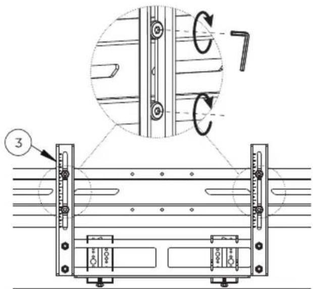 Technical diagram of a mechanical device with labeled components and a circular inset showing rotational motion.