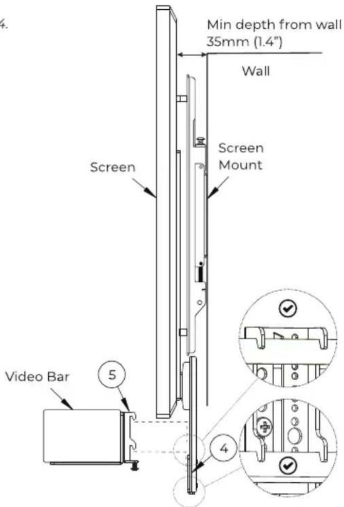 4. Min depth from wall 35mm (1.4") Wall Screen Screen Mount Video Bar 5 4