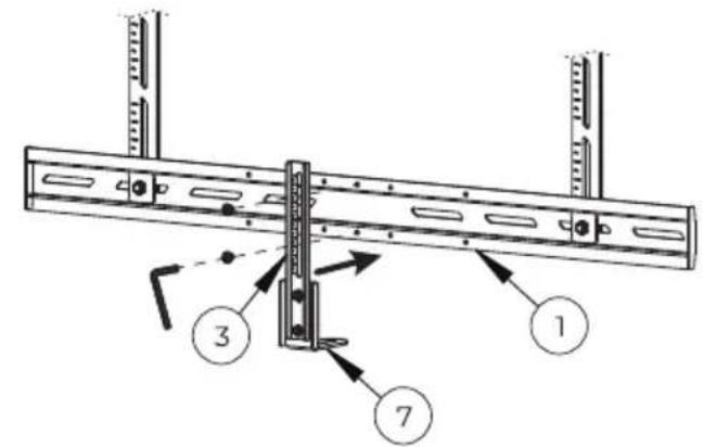 Technical diagram showing a mechanical assembly with labeled components 1, 3, and 7, likely illustrating a structural or mechanical assembly.