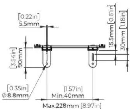 [0.22in] 5.5mm [3.54in] 90mm [0.35in] Ø8.8mm [1.57in] Min.40mm Max.228mm [8.97in] 15.5mm [0.6in] 118mm 30mm