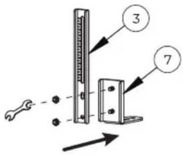 Diagram showing mechanical assembly with labeled parts and directional arrows indicating movement or force