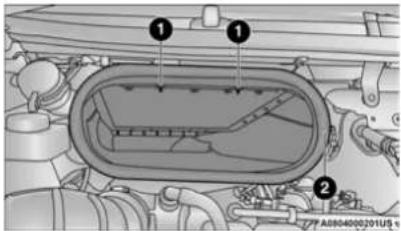 Technical diagram of a vehicle engine bay with numbered components and pipe system labels