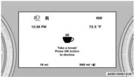 R 12:36 PM NW 72.5 °F Take a break! Press OK button to dismiss 16 mi 360 mi A0501000012US