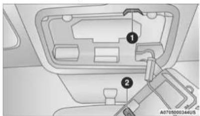 Technical diagram of a car interior with numbered components and a vehicle identifier below