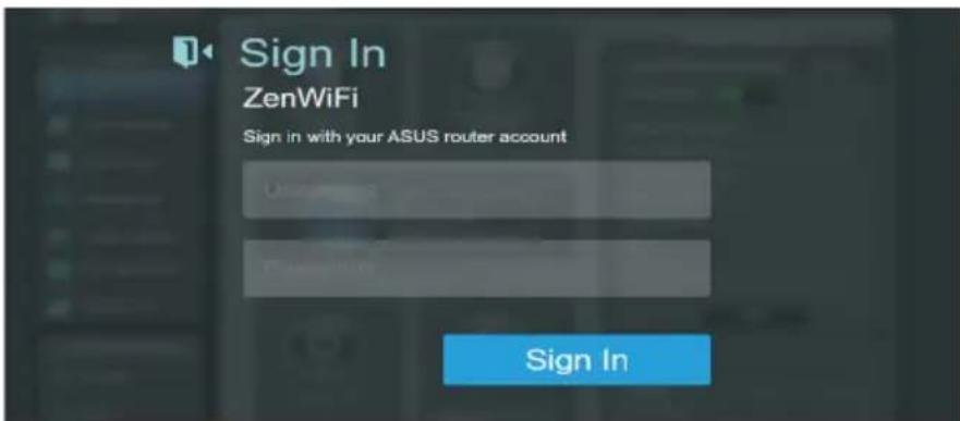 Sign In, ZenWiFi, Sign in with your ASUS router account, Sign In.