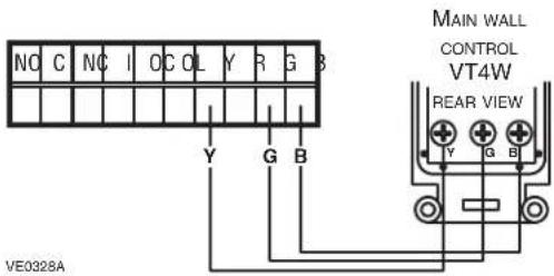 NO C NC I OC OL Y R G B Y G B VE0328A MAIN WALL CONTROL VT4W REAR VIEW Y G B