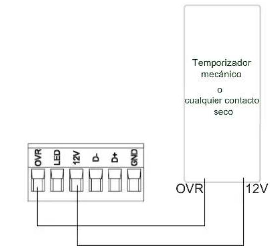 Temporizador mecânico o cualquier contacto seco OVR LED 12V D+ D- GND OVR 12V