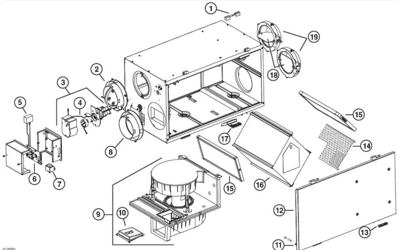 Exploded view diagram of an electronic device with numbered components for identification