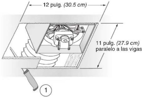 12 pulg. (30.5 cm) 11 pulg. (27.9 cm) paralelo a las vigas ①