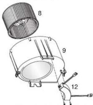 Technical diagram of a mechanical device with labeled parts 8, 9, and 12