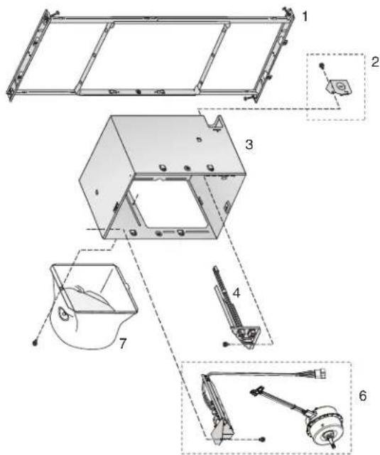 Technical diagram of a mechanical assembly with numbered components, likely for assembly or maintenance instructions.