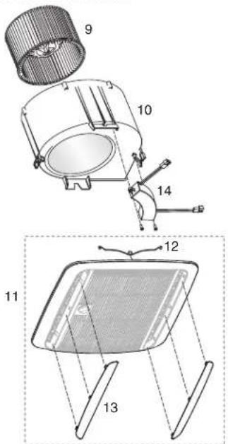 Technical diagram of a device with numbered components and exploded view, likely for assembly or manufacturing documentation.