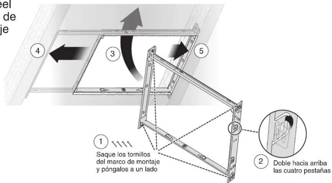 el de je ① Saque los tornillos del marco de montaje y póngalos a un lado ② Doble hacia arriba las cuatro pestañas ③ ④ ⑤