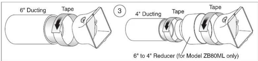 6" Ducting Tape 3 4" Ducting Tape Tape 6" to 4" Reducer (for Model ZB80ML only)