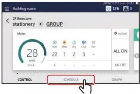 Building name 2F Bookstore stationery GROUP Meter 28 units out 4 Auto Heat Dry Coat 30 22 1 2 3 - 4 - - - - CONTROL SCHEDULE GRAPH