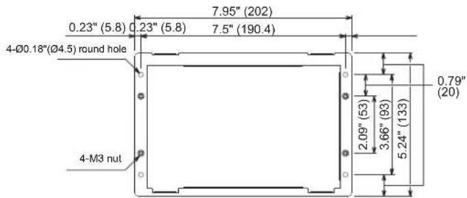 0.23" (5.8) 0.23" (5.8) 7.95" (202) 4-Ø0.18"(Ø4.5) round hole 4-M3 nut 7.5" (190.4) 2.09" (53) 3.66" (93) 5.24" (133) 0.79" (20)
