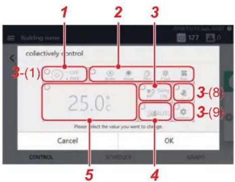 Building name collectively control 1 2 3 3-(1) 25.0° Please select the value you want to change. Cancel OK CONTROL SCHEDULE START
