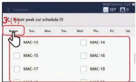3c (Power peak cut schedule 01 Action Sun Mon Tun Wed Thu Fri Sat MAC-13 MAC-14 MAC-15 MAC-16 MAC-17 MAC-19