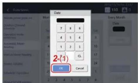 Functions Date 7 8 9 4 5 6 1 2 1 CL 2-(1) OK Cancel Every Month Date