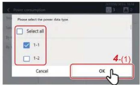 Power consumption Please select the power data type Select all 1-1 1-2 4-(1) Cancel OK
