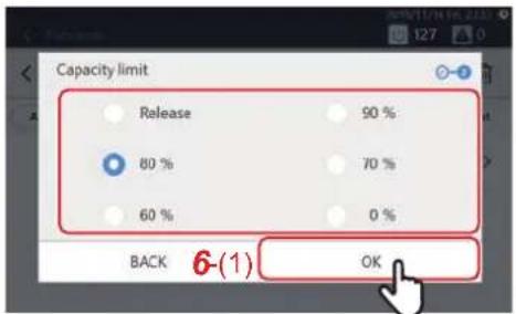 Capacity limit Release 90 % 80 % 70 % 60 % 0 % BACK 6-(1) OK