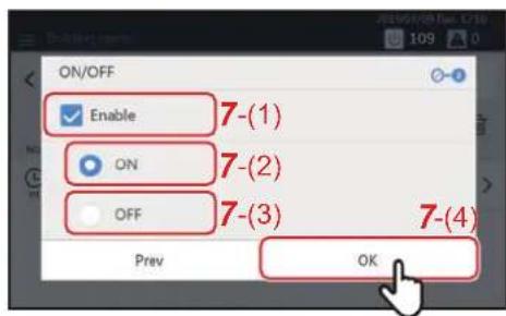 ON/OFF Enable 7-(1) ON 7-(2) OFF 7-(3) 7-(4) Prev OK
