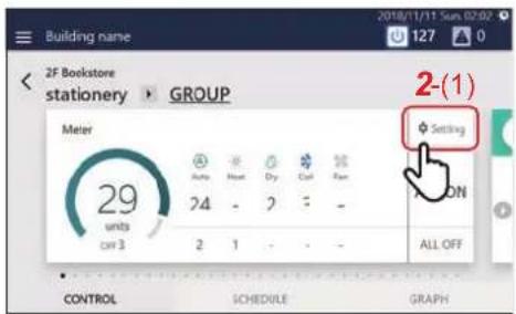 Building name 2F Bookstore stationery GROUP 29 units on 3 Air Heat Dry Cold Rain 24 - - - - 2 1 - - - - 2- (1) Setting ALL OFF CONTROL SCHEDULE GRAPH