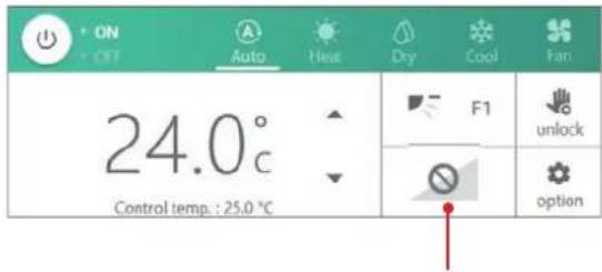 ON OFF Auto Heat Dry Cool Fan 24.0° Control temp.: 25.0 °C F1 unlock option