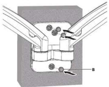 Technical diagram showing mechanical assembly with labeled component B and directional arrows indicating movement or force