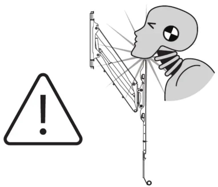 Safety warning illustration showing a robot head with warning symbol and accident warning sign