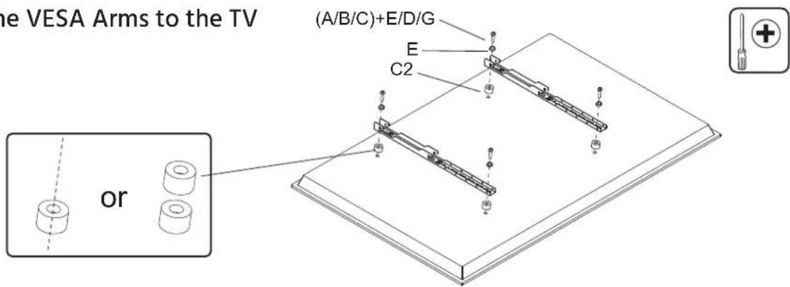 the VESA Arms to the TV (A/B/C)+E/D/G E C2 or