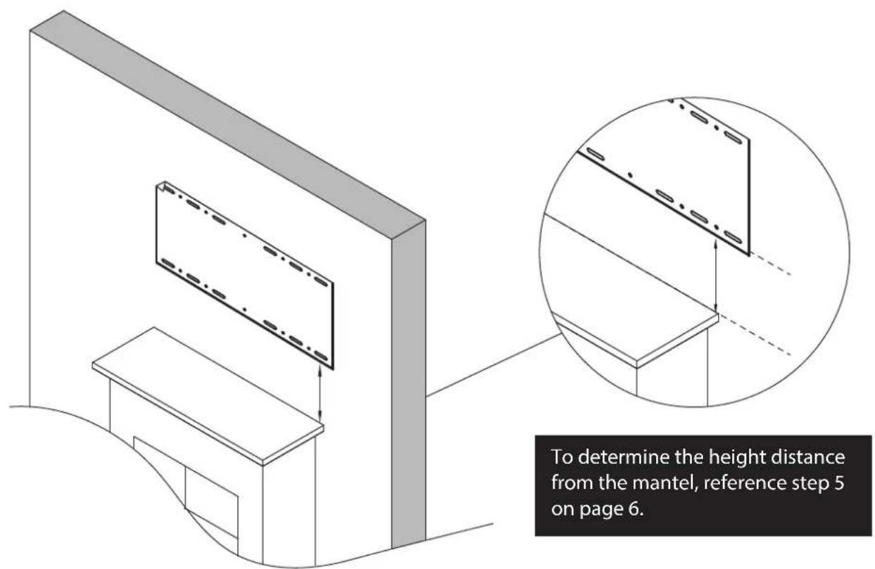 To determine the height distance from the mantel, reference step 5 on page 6.