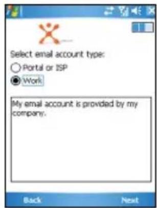 Select email account type: ○ Portal or ISP ● Work My email account is provided by my company.