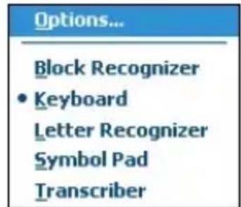 Options... Block Recognizer • Keyboard Letter Recognizer Symbol Pad Transcriber