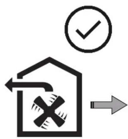 Diagram showing a house with a cross symbol, a checkmark inside the circle, and an arrow pointing right.