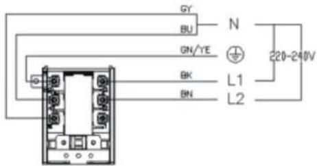 GY BU GN/YE BK BN N L1 L2 220-240V
