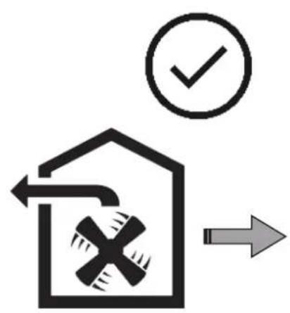 Icon showing a warehouse with a cross symbol, a checkmark inside, and an arrow indicating direction or flow.