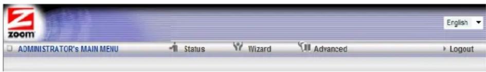 Z zoom ADMINISTRATOR'S MAIN MENU Status Wizard Advanced Logout English