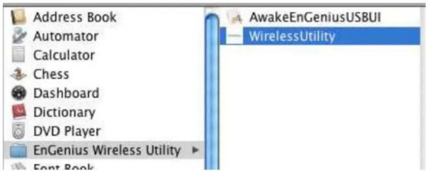 Address Book Automator Calculator Chess Dashboard Dictionary DVD Player EnGenius Wireless Utility Font Book AwakeEnGeniusUSBUI WirelessUtility