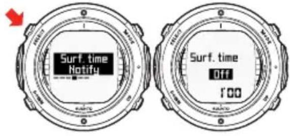 Surf. time Notify Surf. time Off 1:00