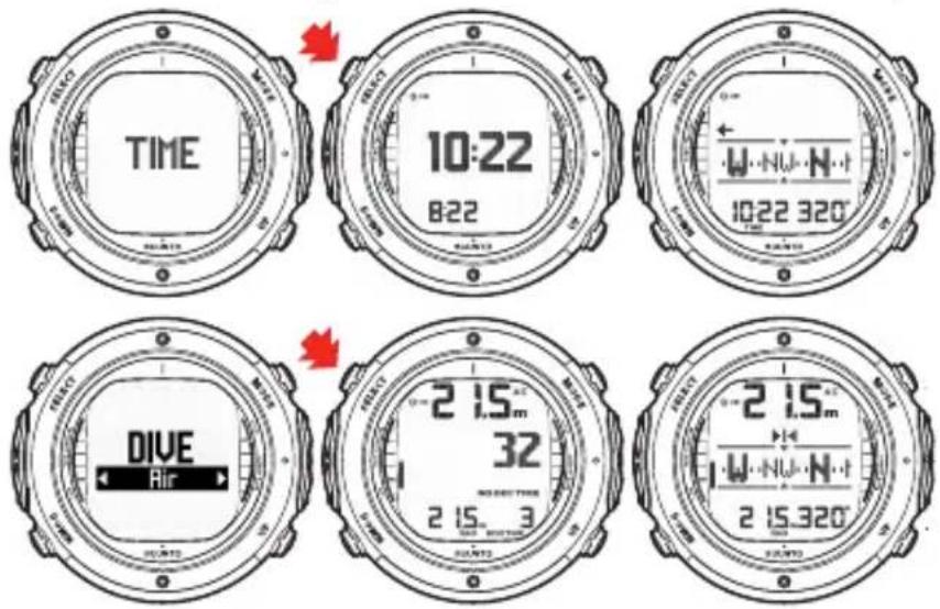 TIME 10:22 8:22 DIVE Air 2 15m 32 2 15.320 2 15m W NU N 10:22 320° 2 15.320°