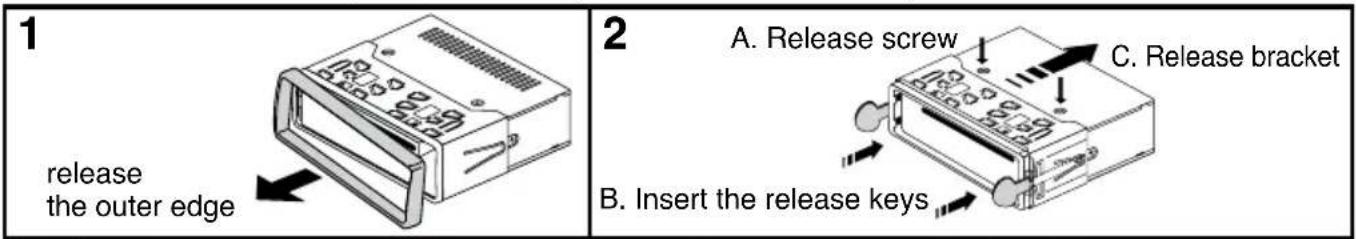 1 release the outer edge 2 A. Release screw B. Insert the release keys C. Release bracket