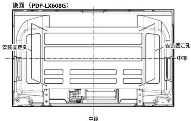 後面（PDP-LX608G） 安装固定孔 中線 安装固定孔 中線